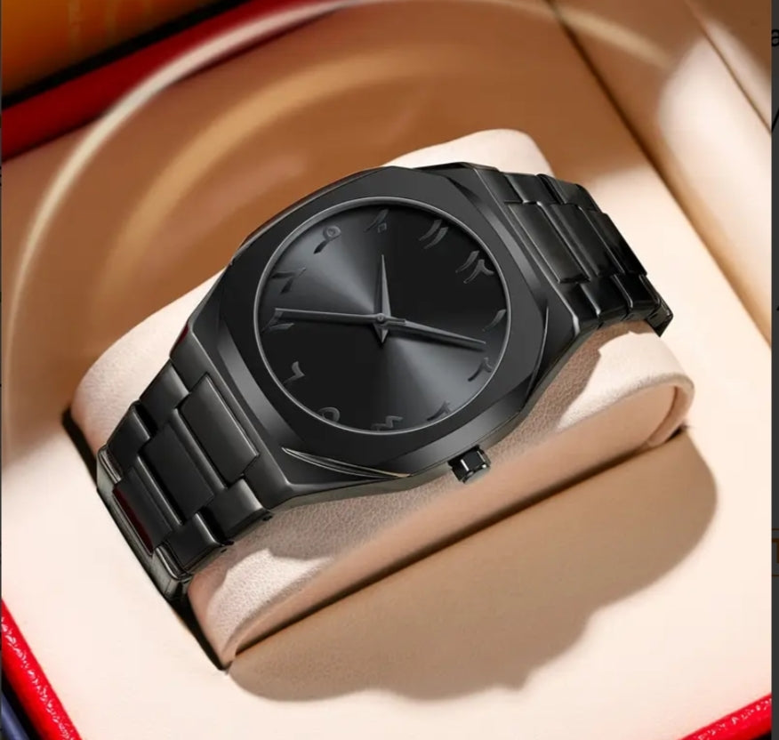 Aura Black Arabic stainless steel watch